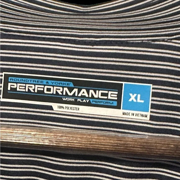 New XL Roundtree & Yorke Performance Striped Polo - Navy Blue & Gray - Picture 6 of 6
